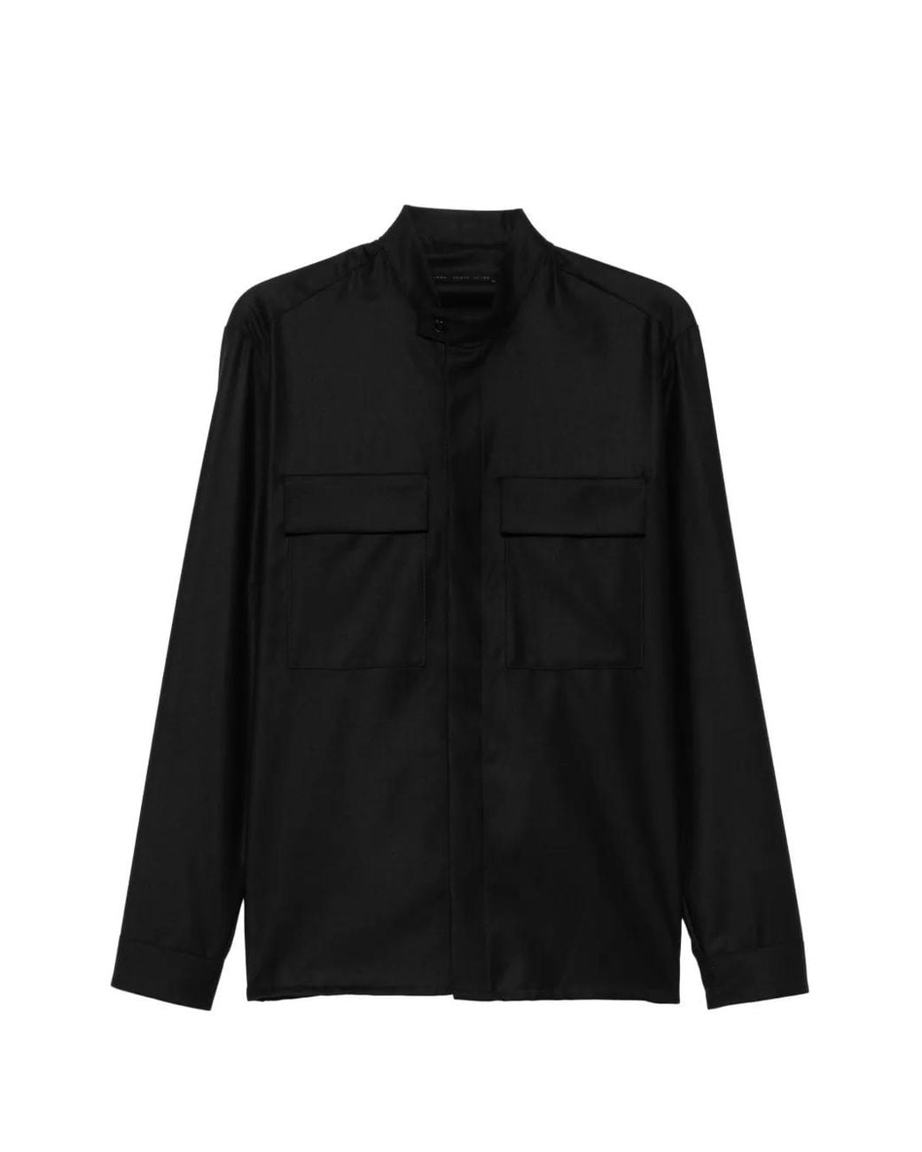 Low Brand Black Mandarin-Collar Flap-Pocket Shirt for men