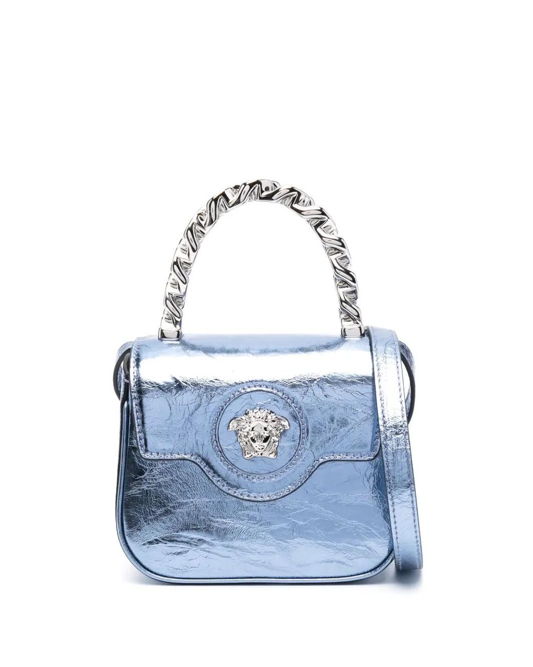 Versace Blue La Medusa Metallic Leather Mini Bag
