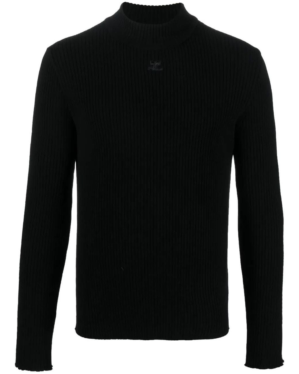 Courreges Black Logo-Embroidered Ribbed-Knit Jumper for men