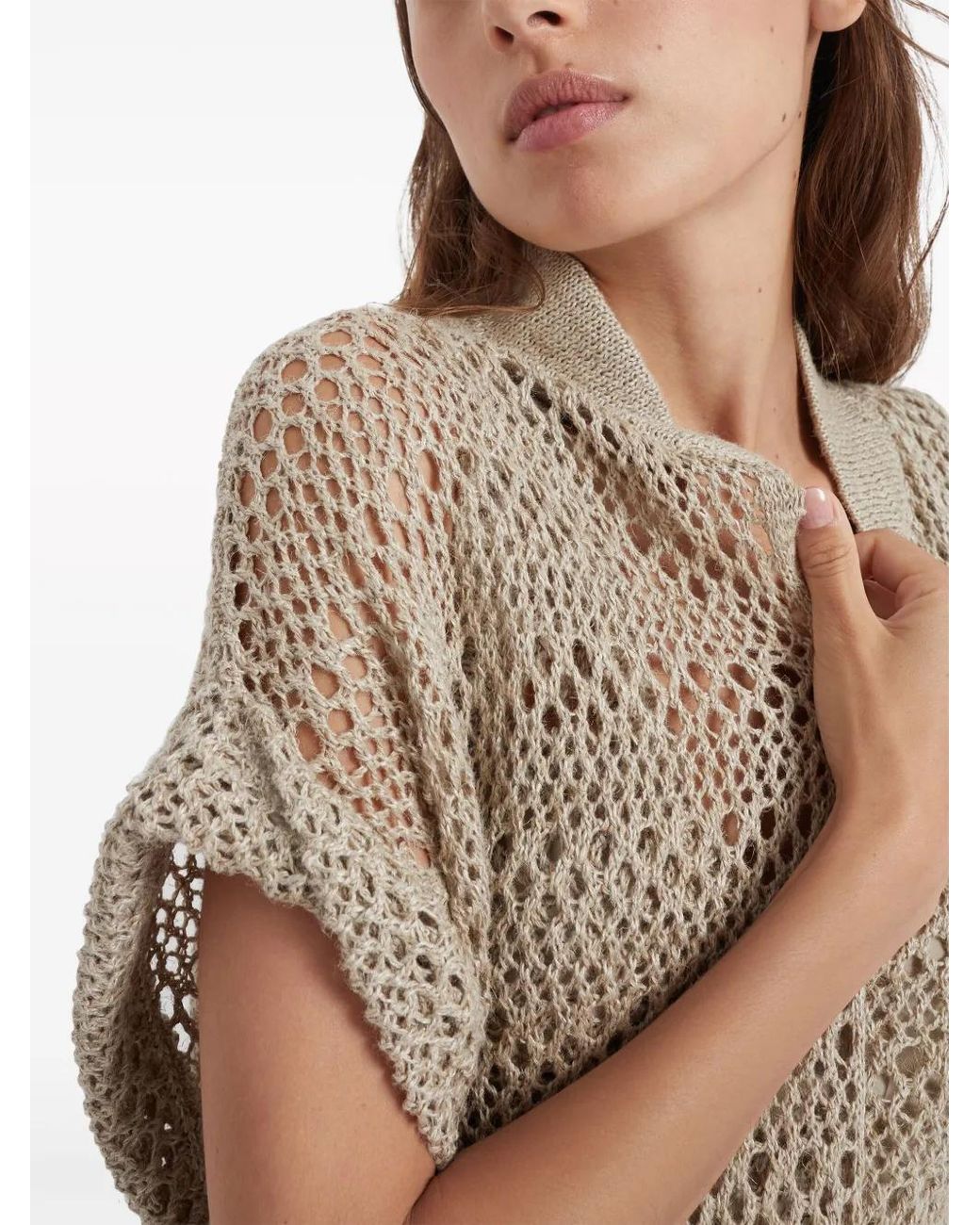 Brunello Cucinelli Gray Net Open-Knit Cardi-Coat