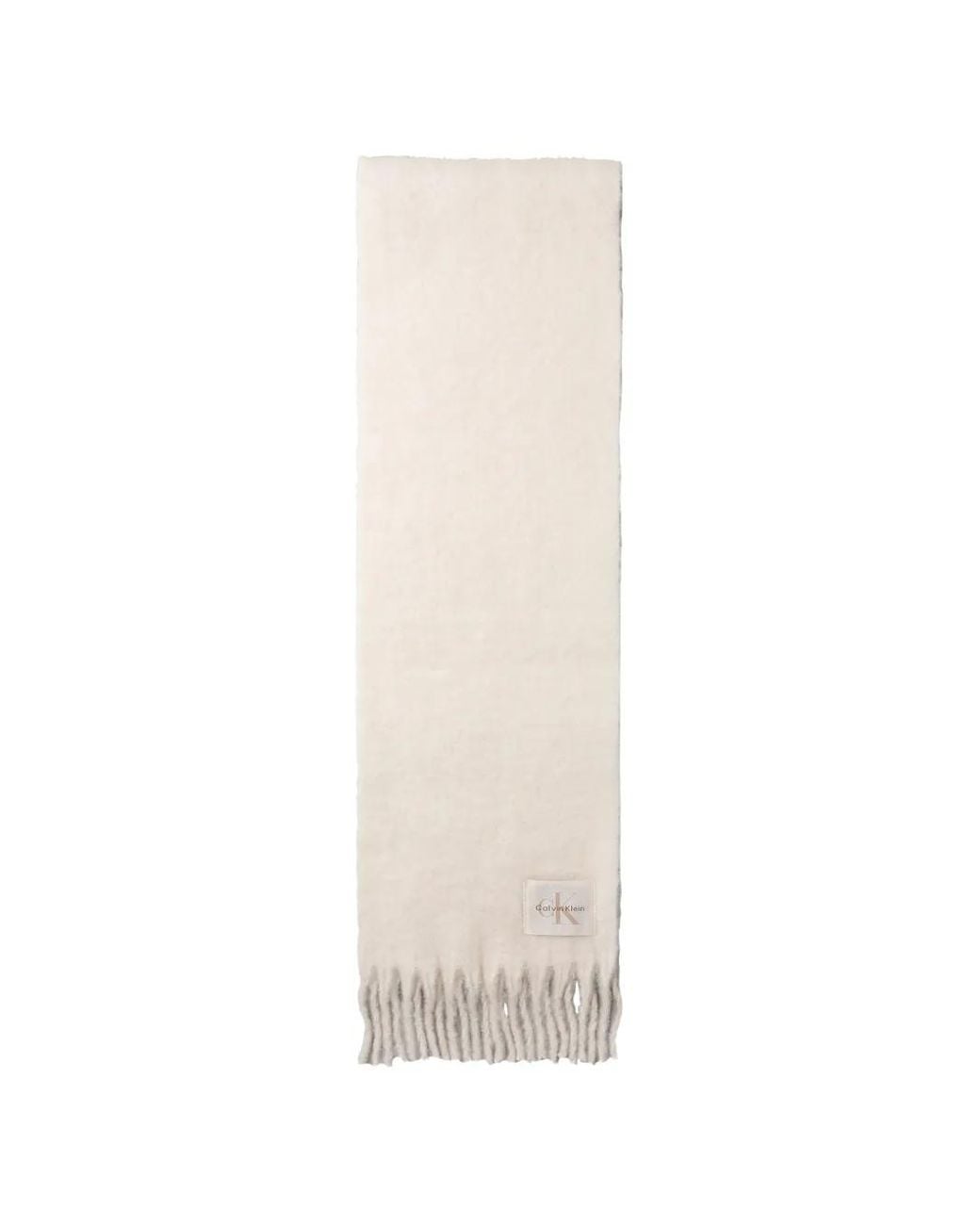 Calvin Klein White Logo-Patch Fringed Scarf