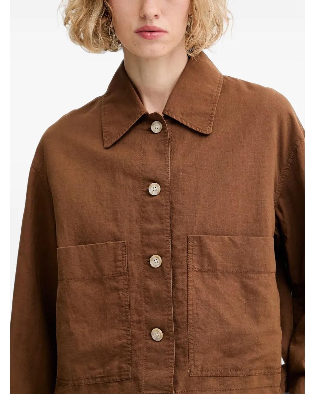 Marc O' Polo Brown Cropped Button-Down Jacket