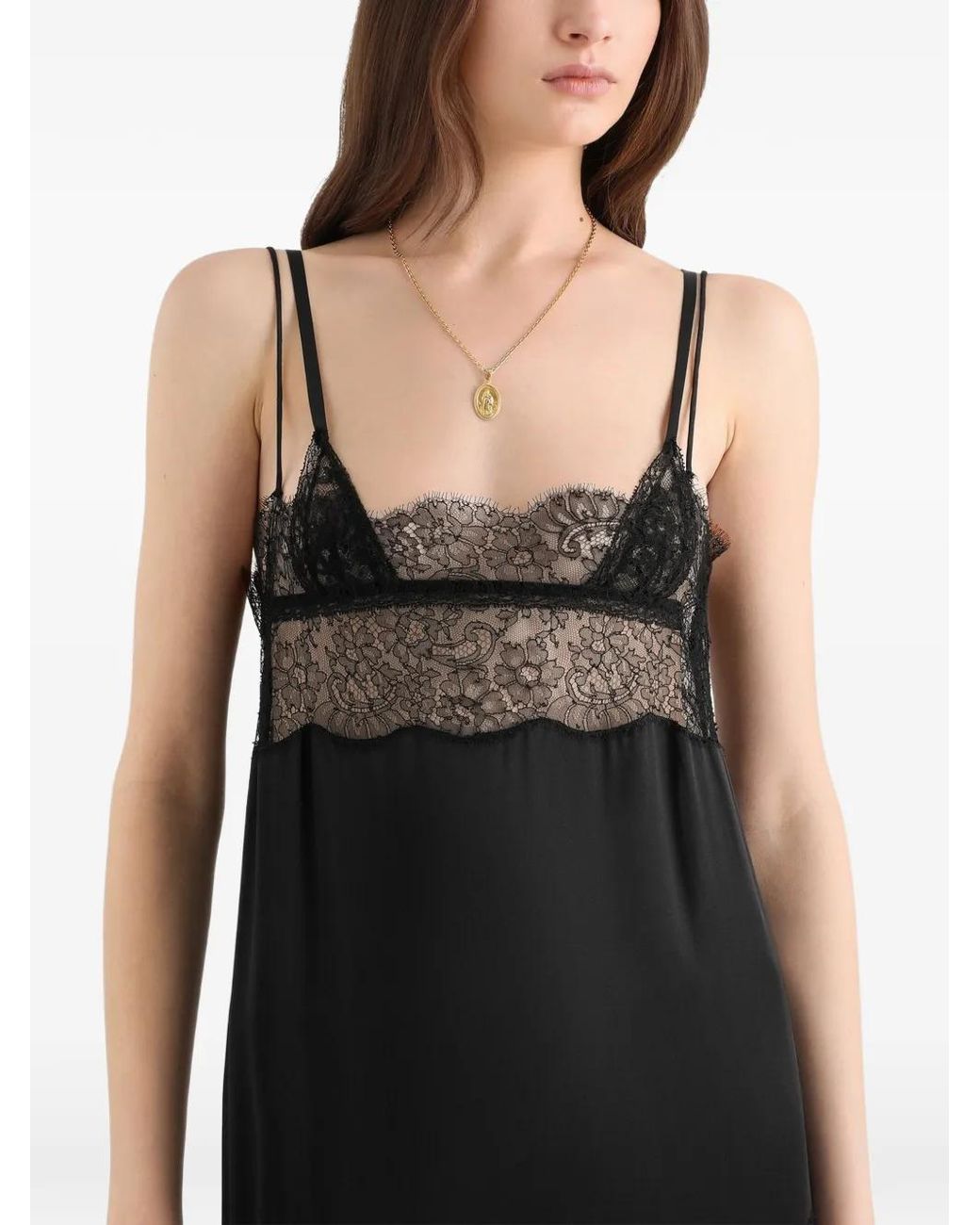 Dolce & Gabbana Black Satin Dress With Lace Bands