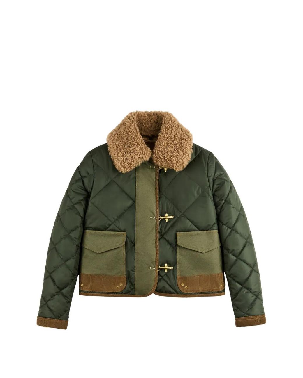 Fay Green Veste Matelassée À Col Lainé