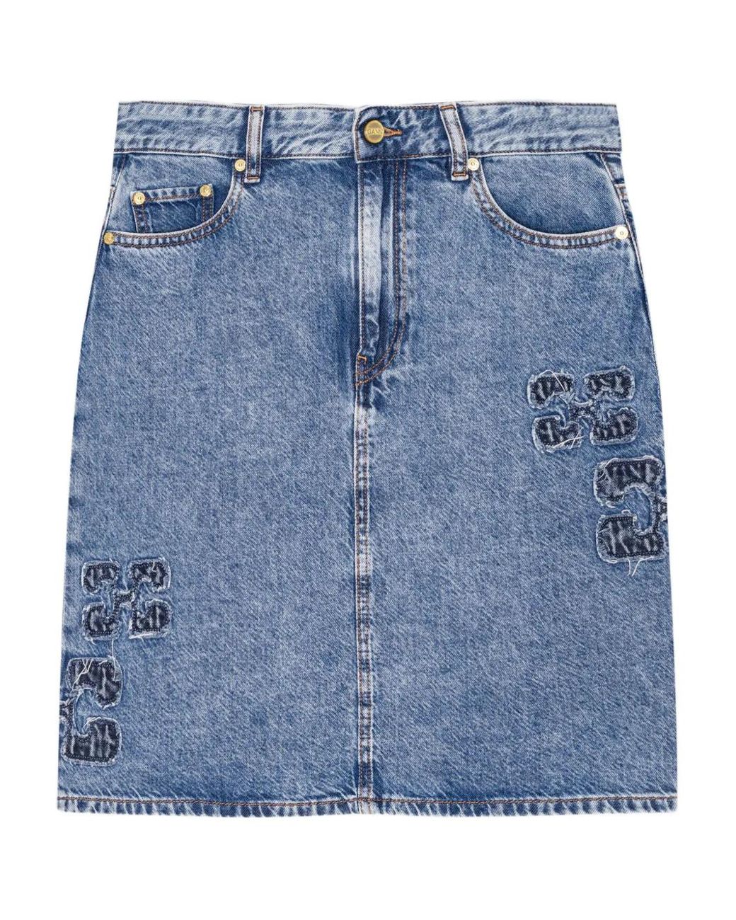 Ganni Blue Button-Fastening Denim Skirt