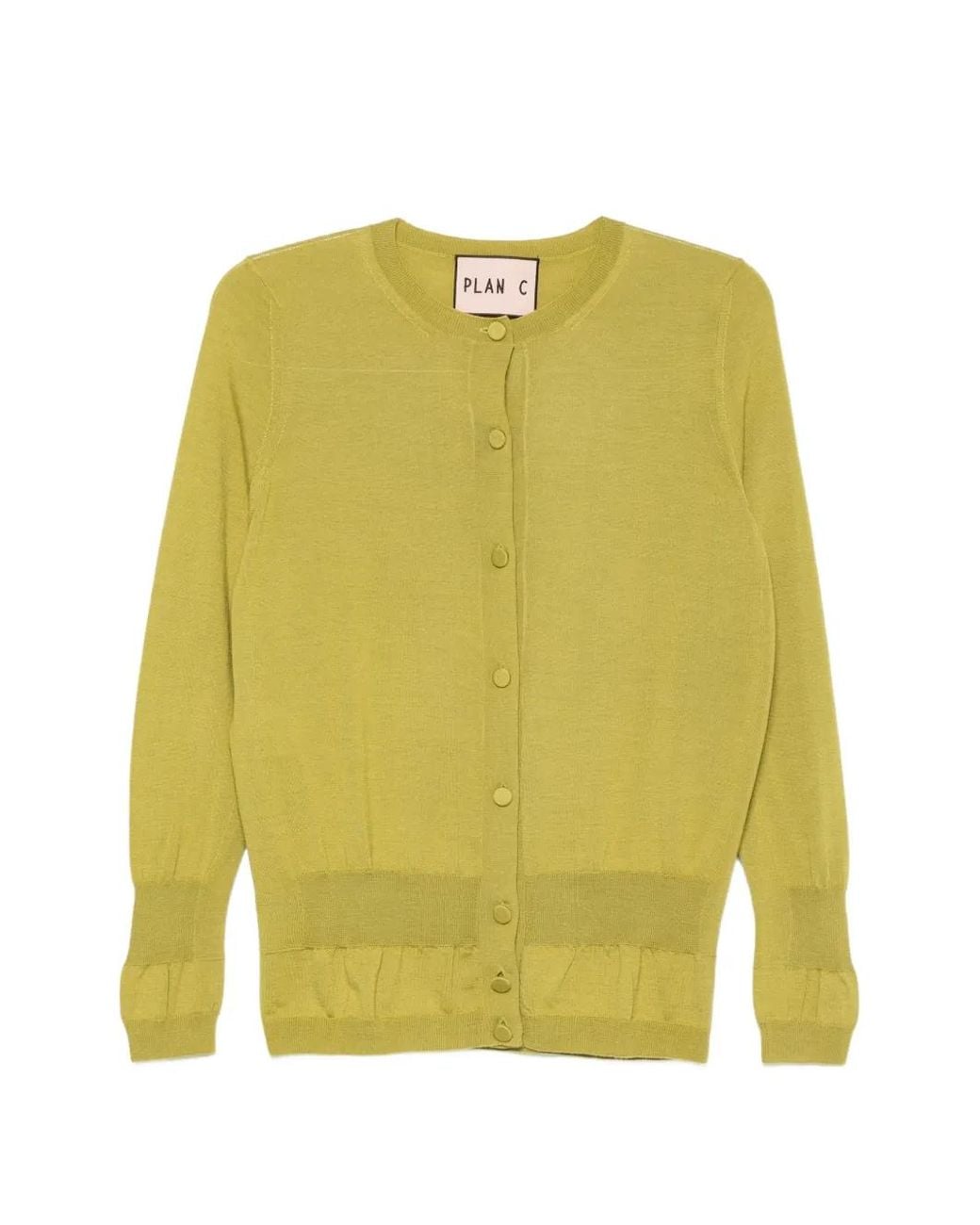 Plan C Yellow Button-Up Knit Cardigan