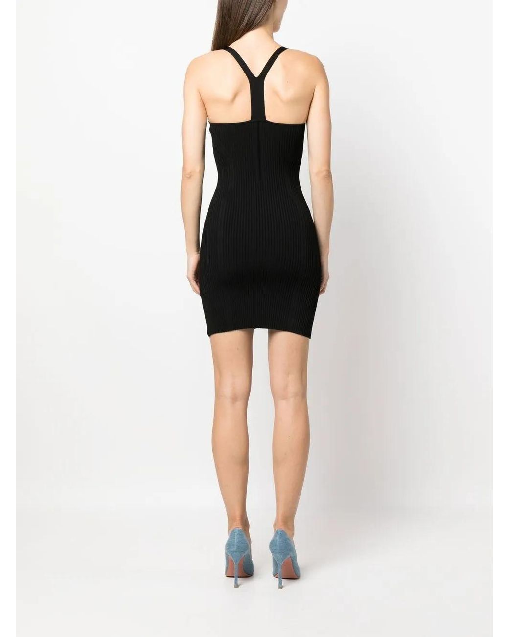 Roberto Cavalli Black Ribbed-Knit Button-Detail Mini Dress
