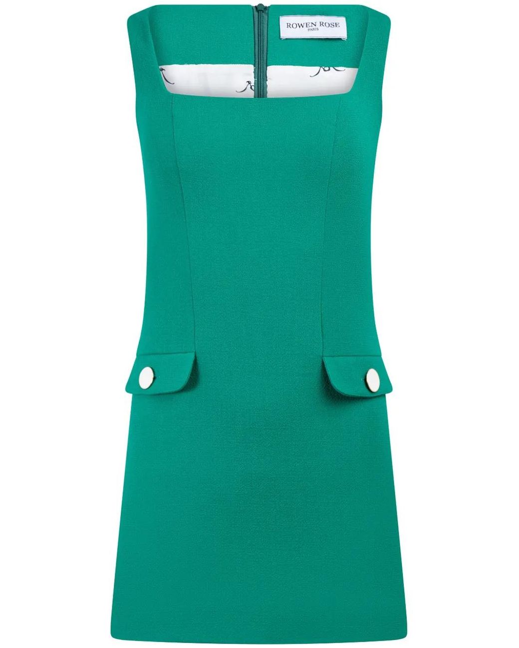 ROWEN ROSE Green Wool Square-Neck Mini Dress