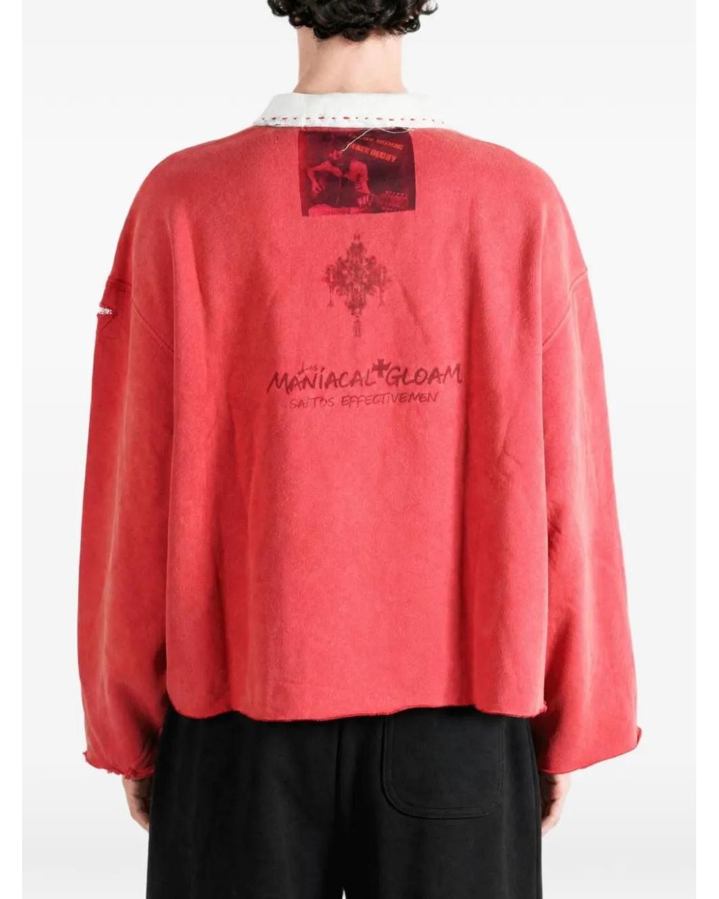 SAITOS Red Starman Quarter-Zip Distressed Polo Shirt