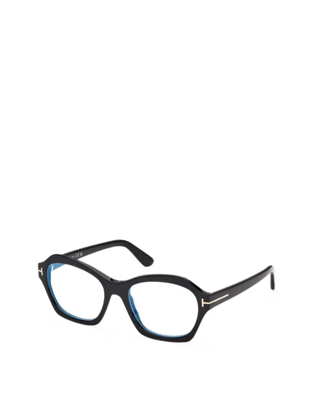 Tom Ford Black Tortoiseshell-Effect Geometric-Frame Glasses