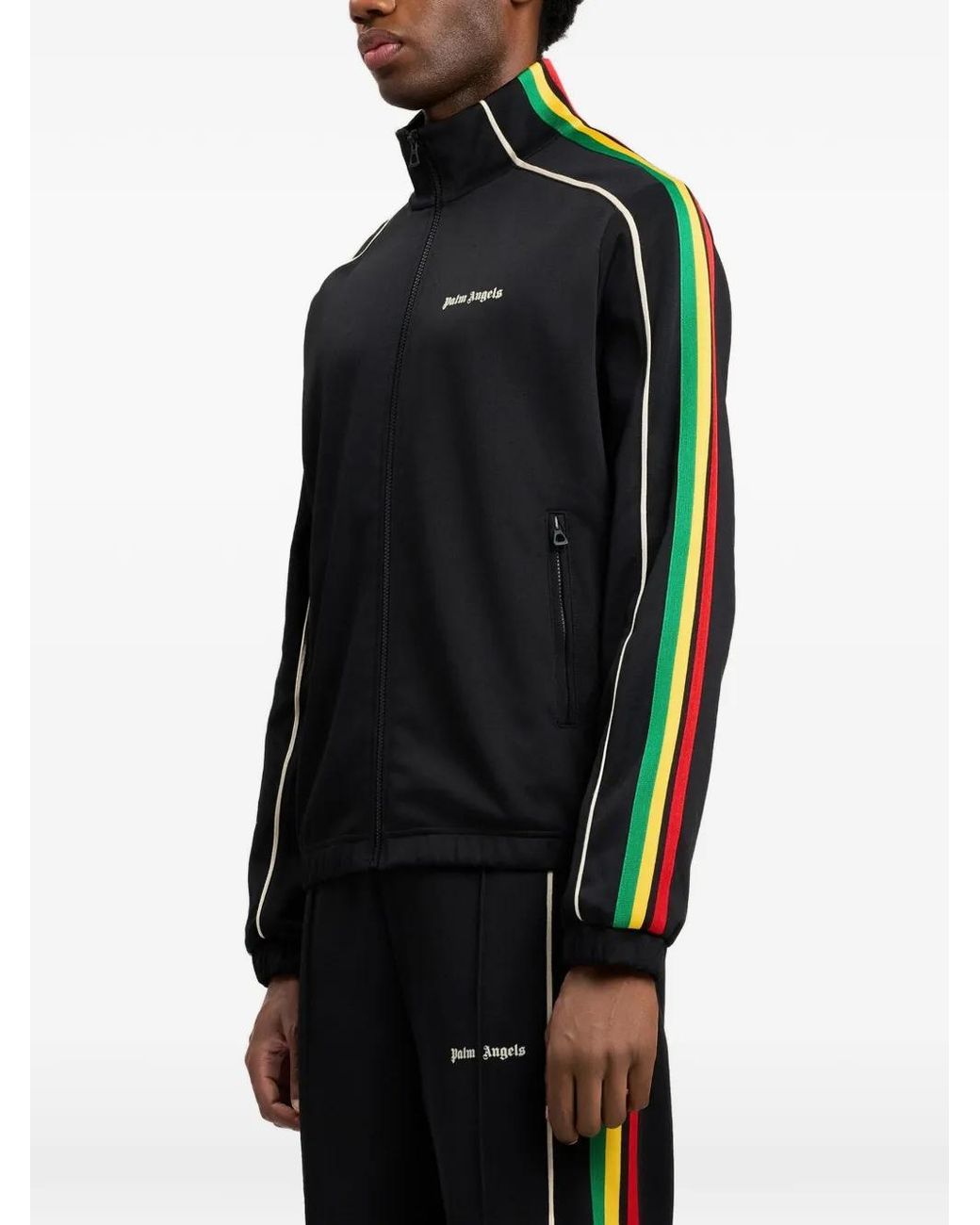 Palm Angels Black Veste De Survêtement À Rayures Et Logo for men