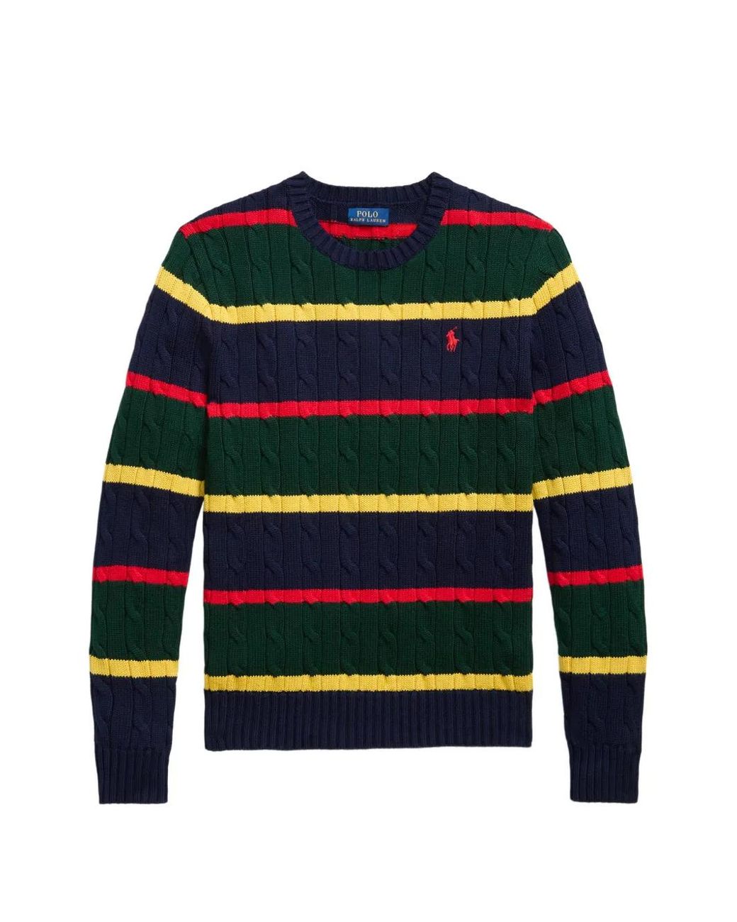Polo Ralph Lauren Blue Striped-Pattern Cable-Knit Sweater