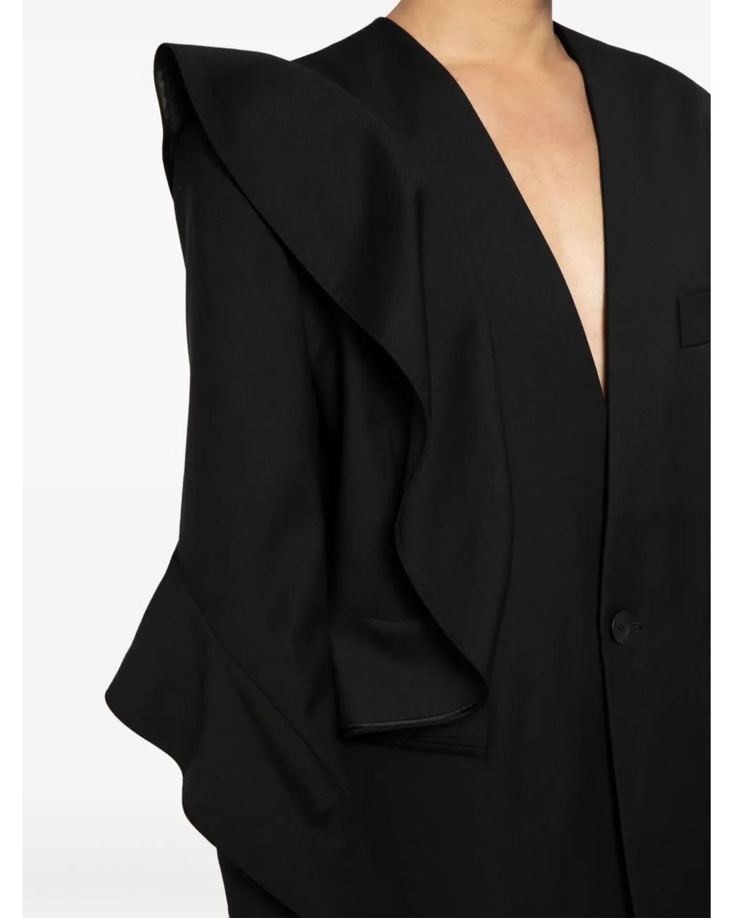 JNBY Black Ruffle-Trim Collarless Blazer
