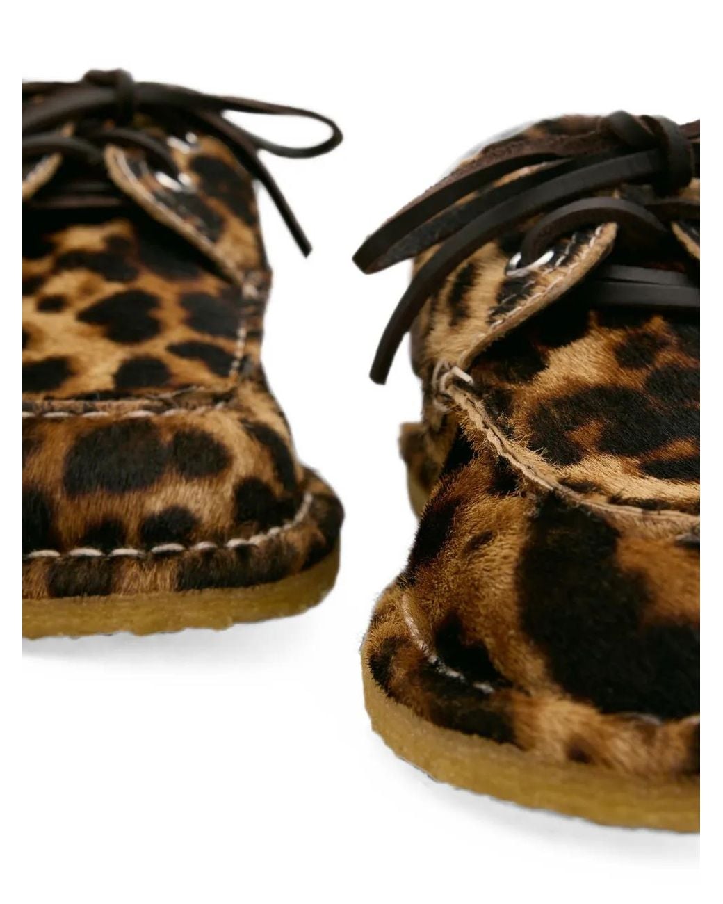 AMI Brown Leopard Printed Cowhide Leather Boat Shoes