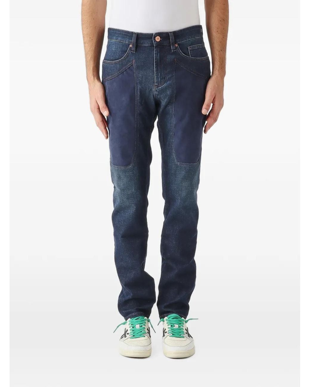 Jeckerson Blue John Contrast-Patch Slim-Fit Jeans for men