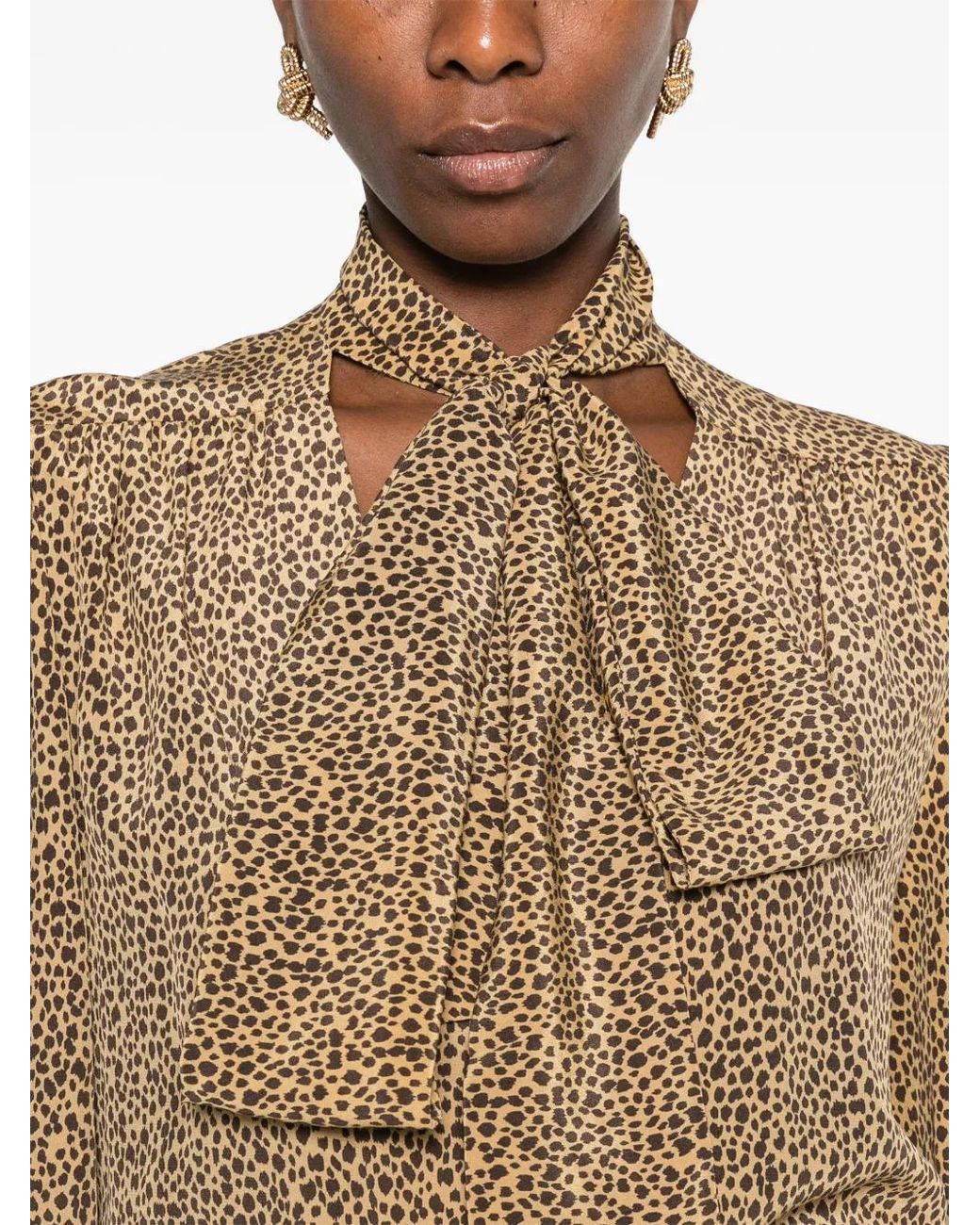 Valentino Garavani Natural Chemise En Crêpe De Chine Avec Imprimé Fauve Éclat Micromacula