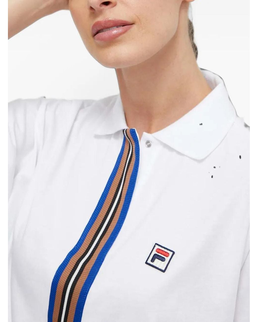 Fila White Logo-Patch Striped-Trim Polo Shirt