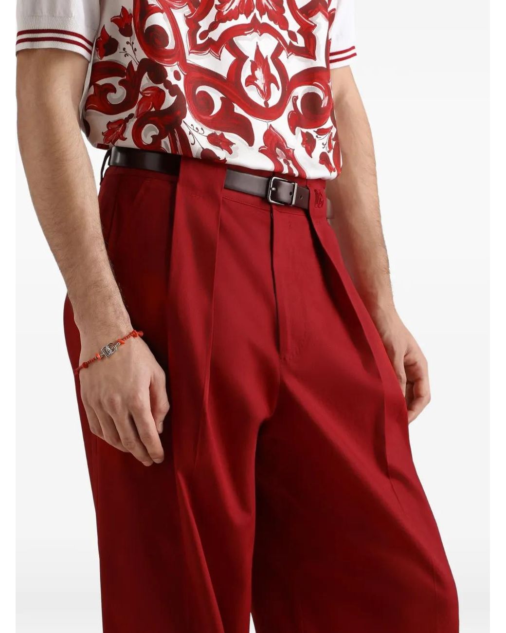 Dolce & Gabbana Red Stretch Cotton Gabardine Trousers for men