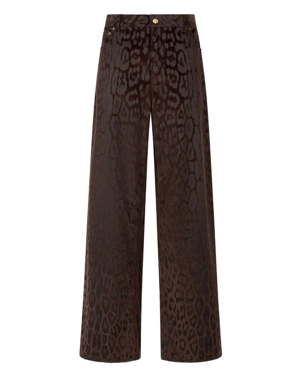 Roberto Cavalli Brown Jaguear-Print Corduroy Trousers