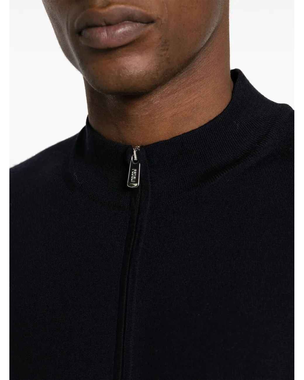 Fedeli Blue Zip-Up Wool Cardigan for men