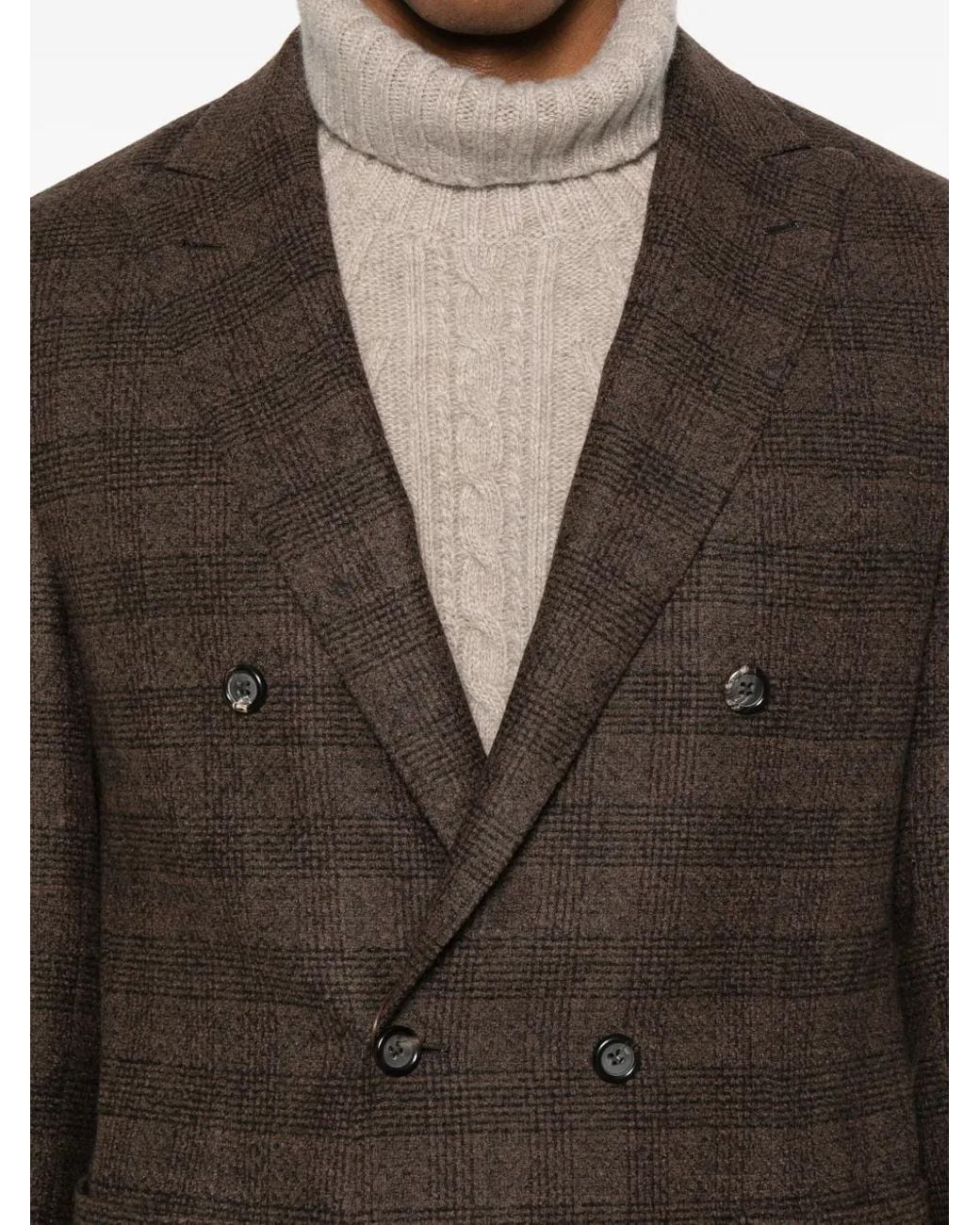 Canali Brown Double-Breasted Checked Blazer for men