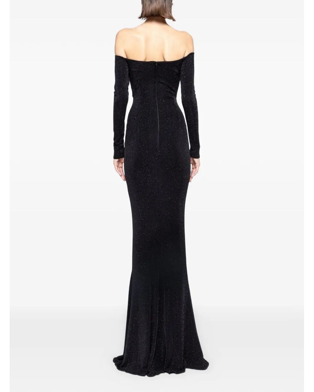 Nissa Black Floral-Detail Ruched Maxi Dress
