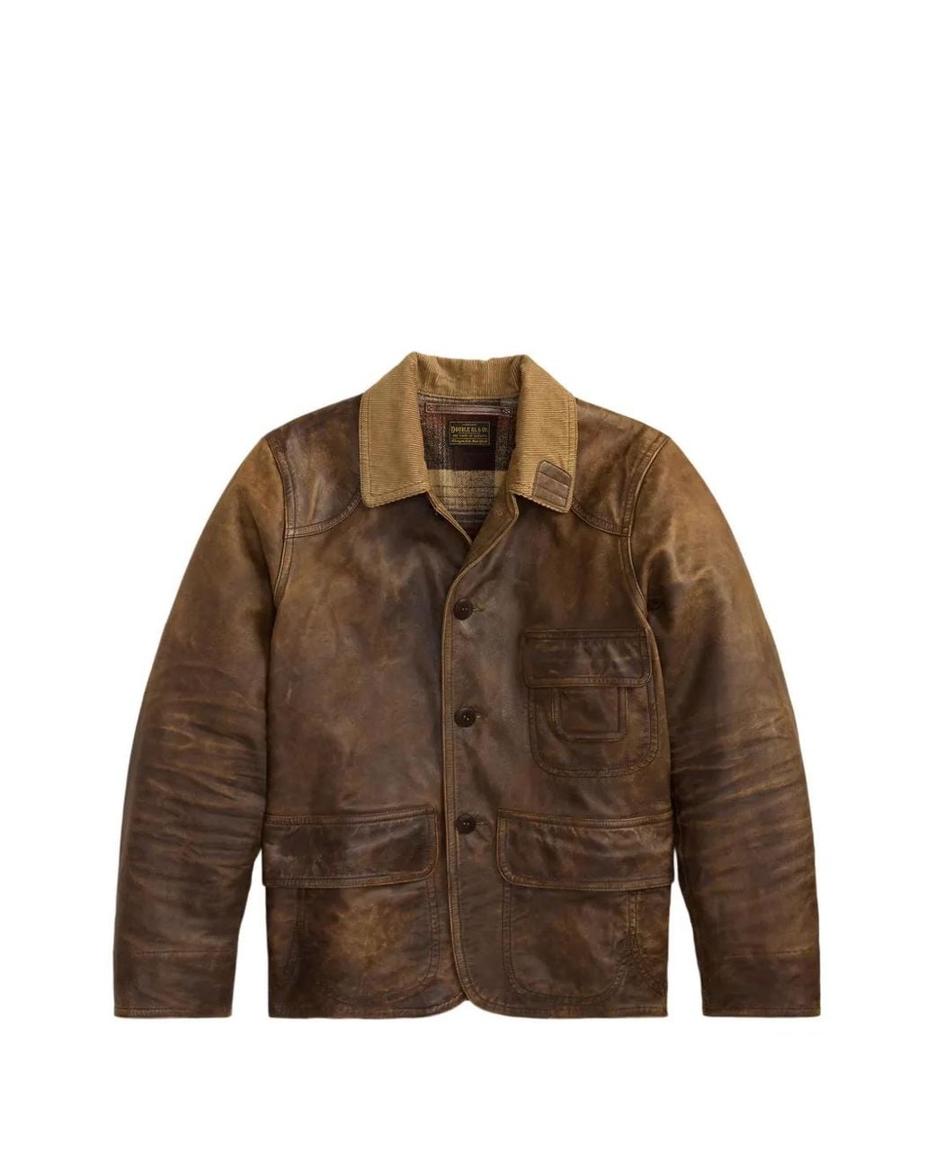 RRL Brown Corduroy-Collar Leather Jacket for men