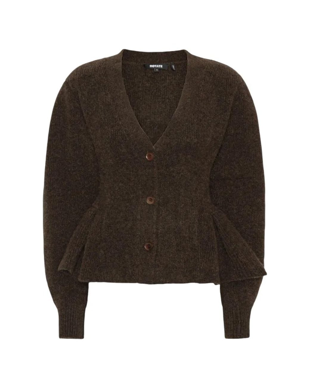 ROTATE BIRGER CHRISTENSEN Brown Knit Peplum Cardigan