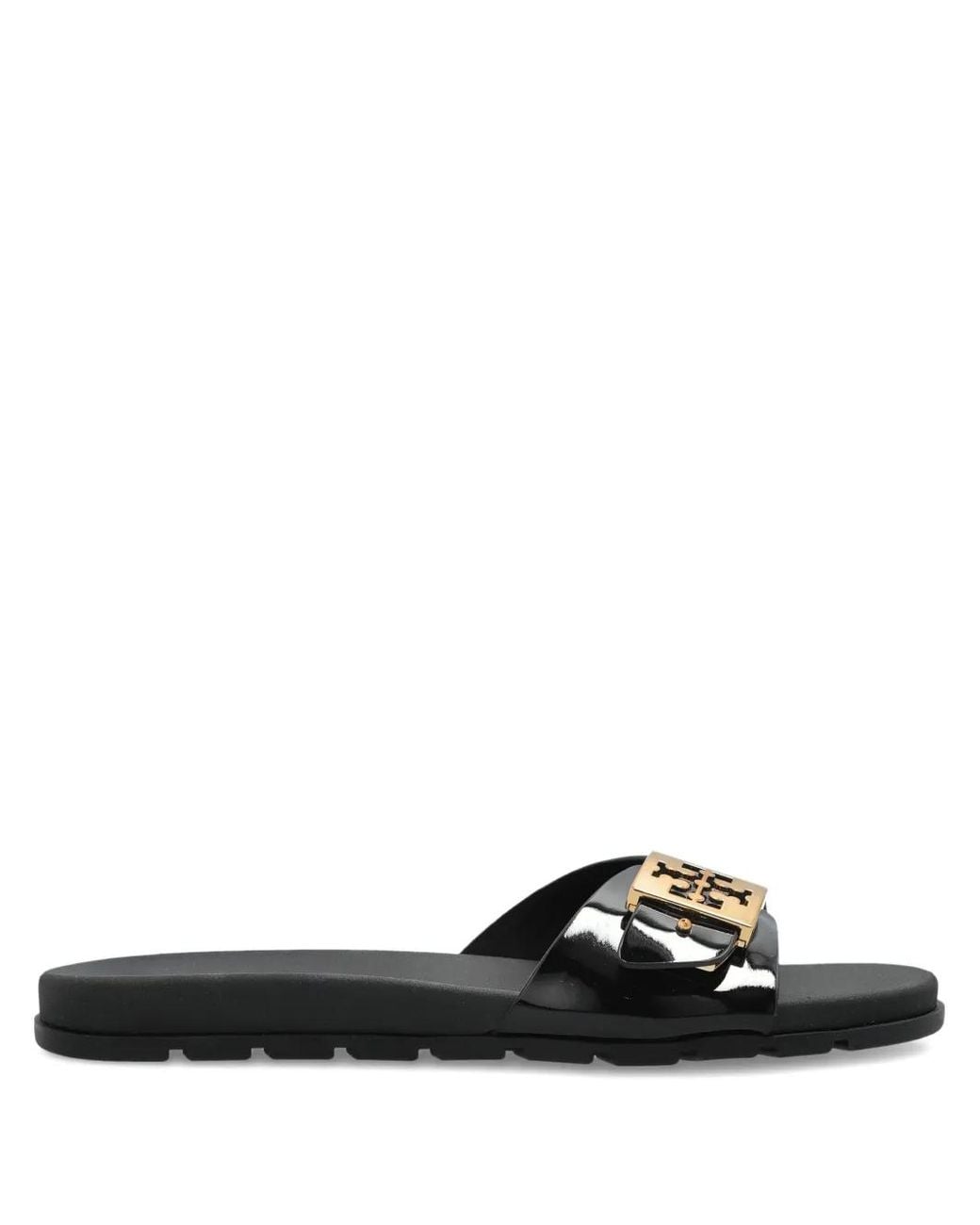 Tory Burch Black Mellow Buckle Slides
