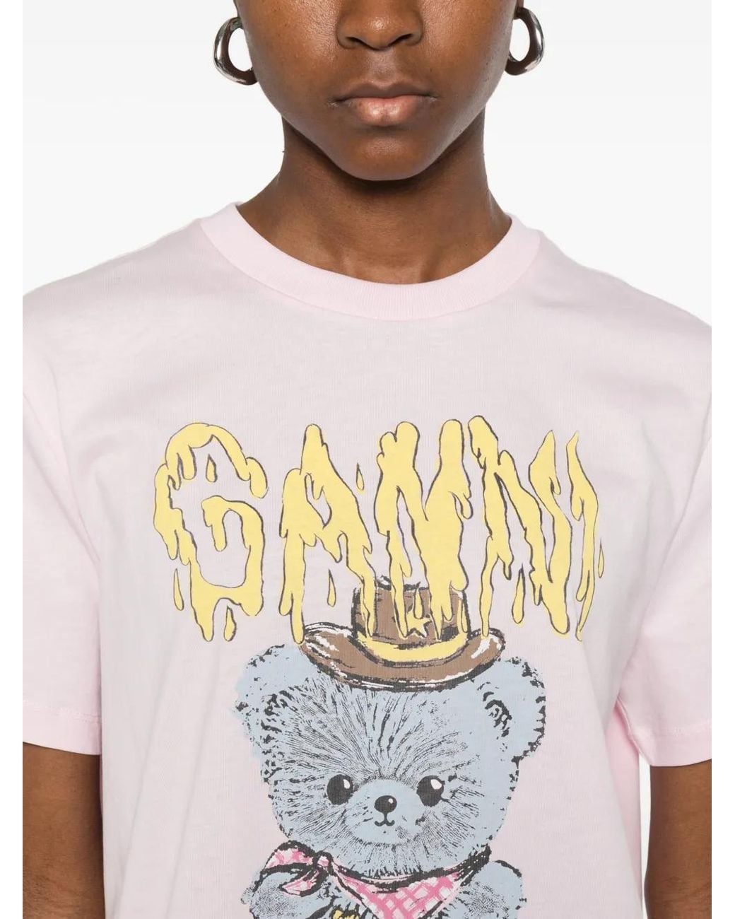 Ganni Pink Crethestanesedew Neck T-Shirt