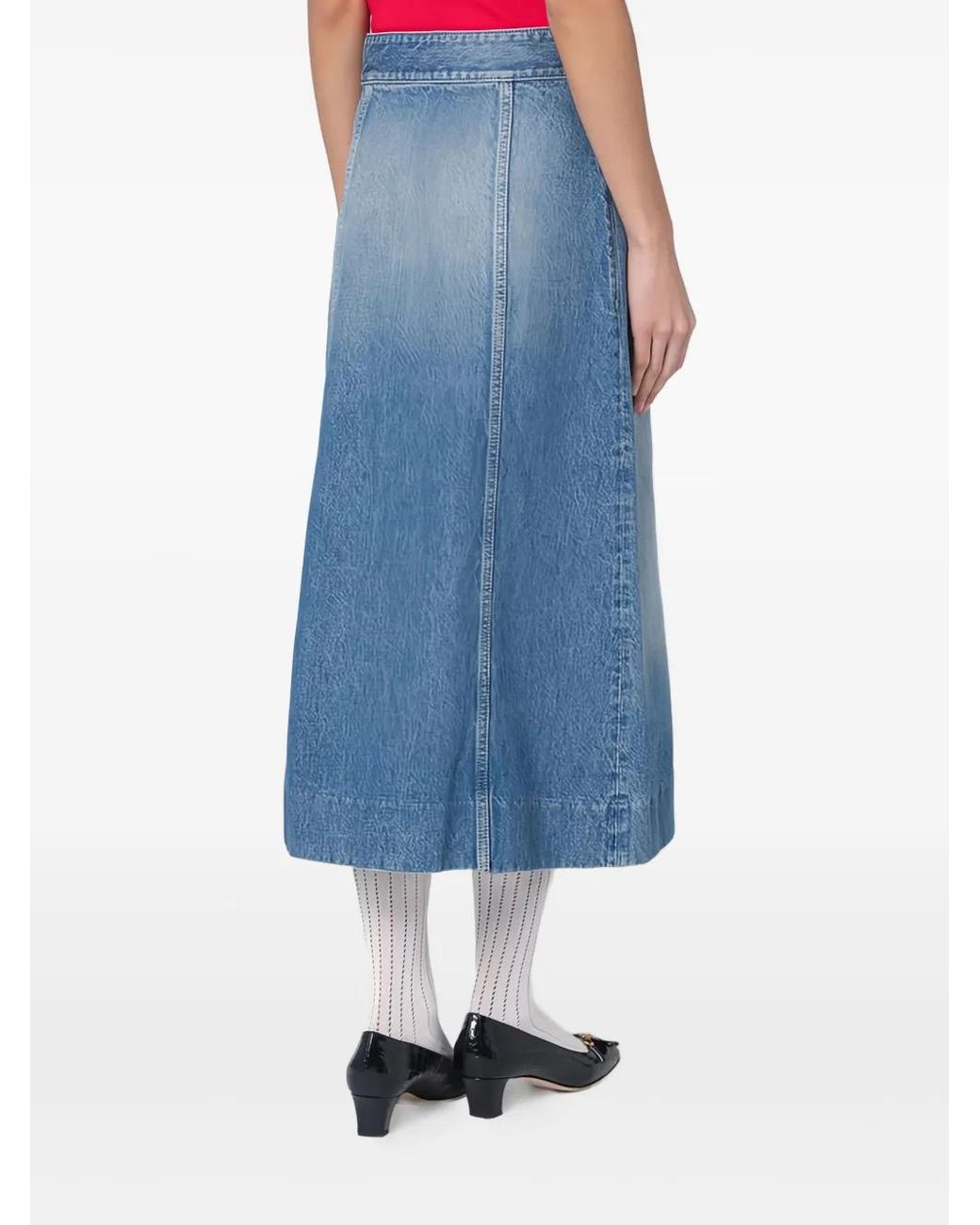Valentino Garavani Blue Cotton Midi Skirt