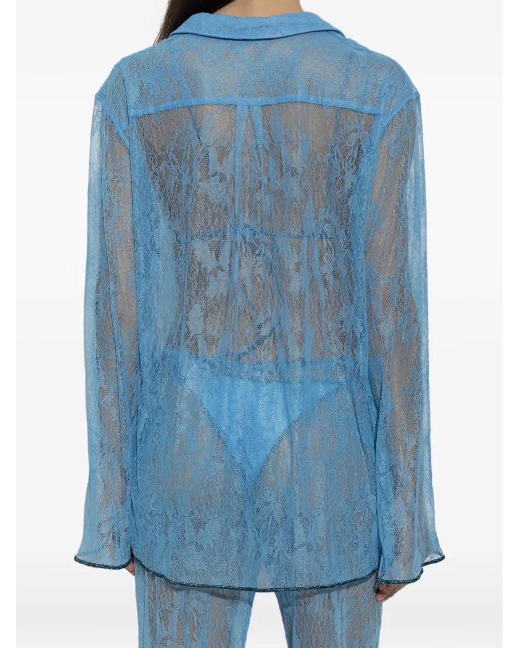 Oseree Blue Hemd Mit Blumenmuster