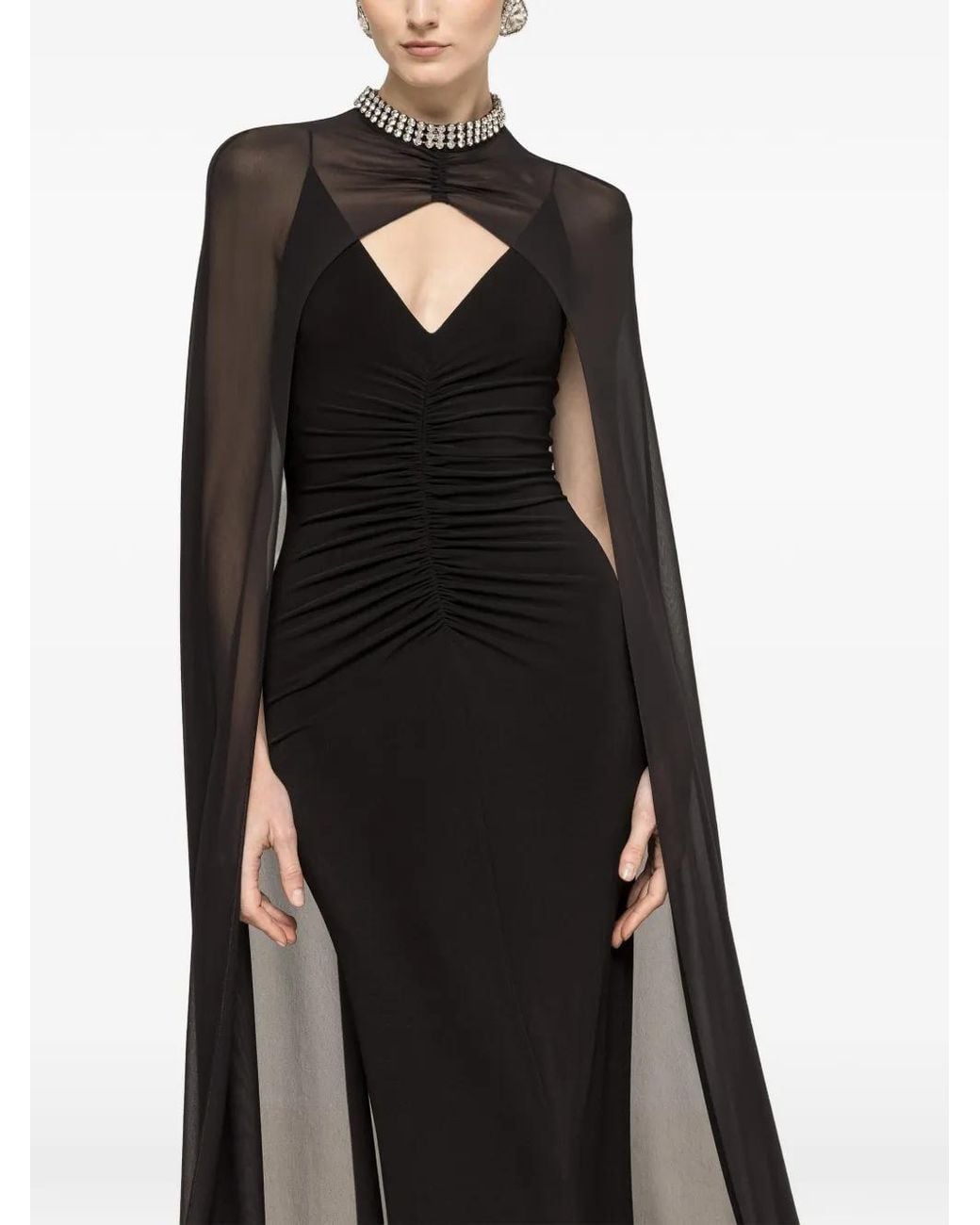 Nissa Black Detachable-Cape Maxi Dress