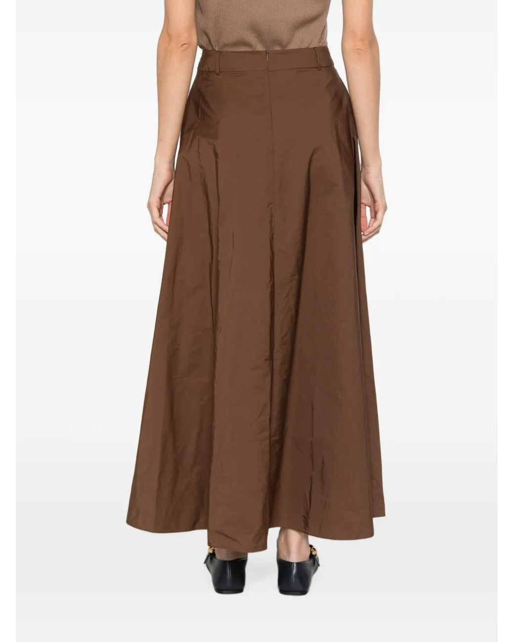 Max Mara Brown Belt-Loops Flared Maxi Skirt