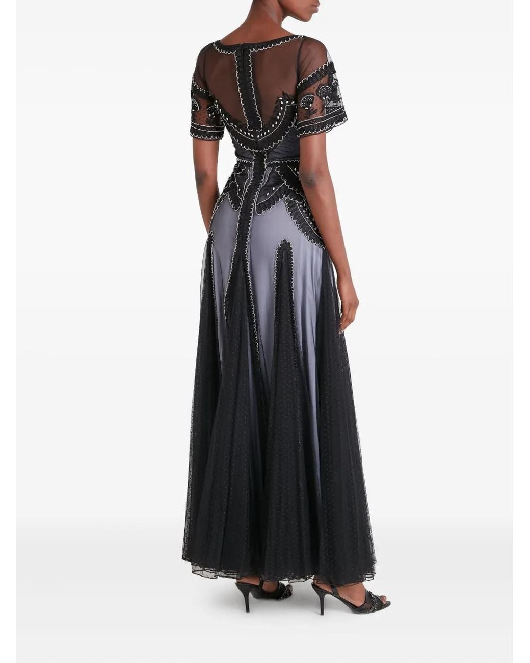 Temperley London Black Camile Embroidered Pleated Gown