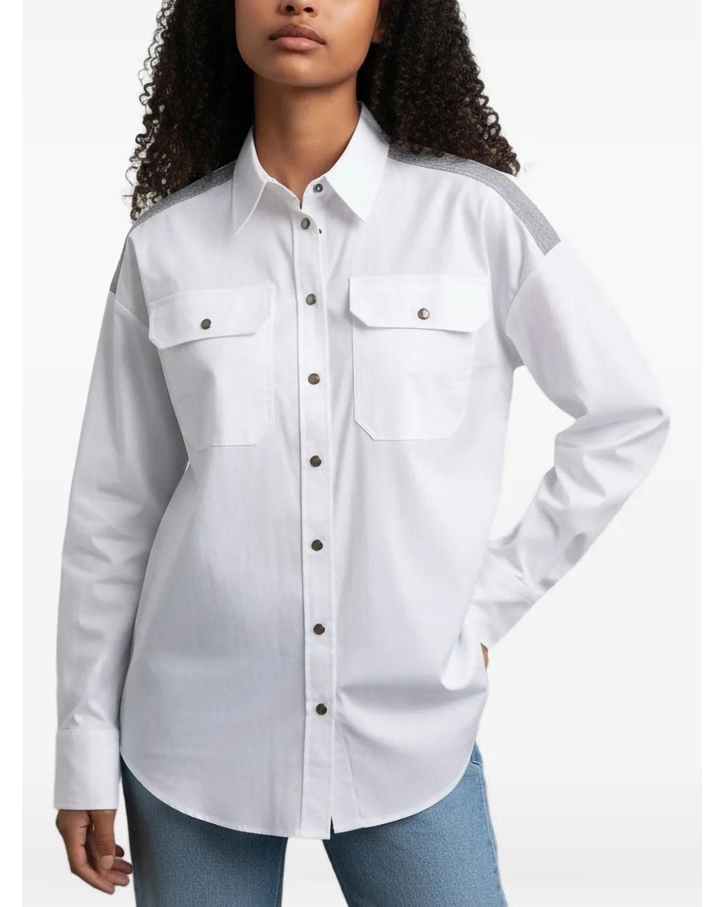 Brunello Cucinelli White Western-Style Panelled Shirt