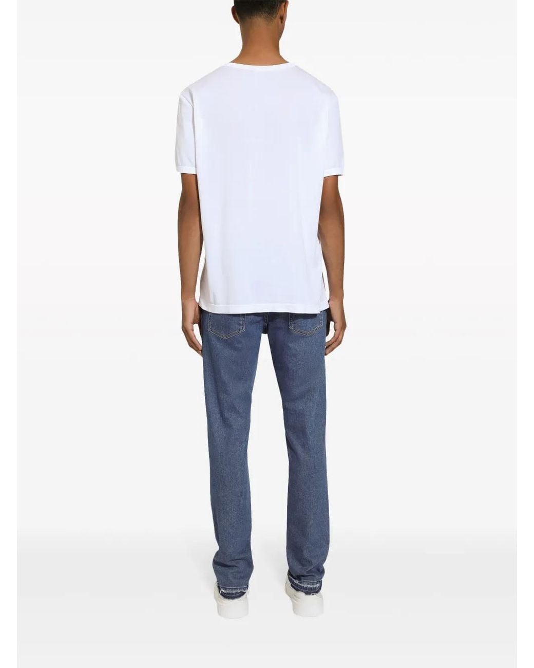 Dolce & Gabbana Blue Slim-Cut Logo-Patch Jeans for men