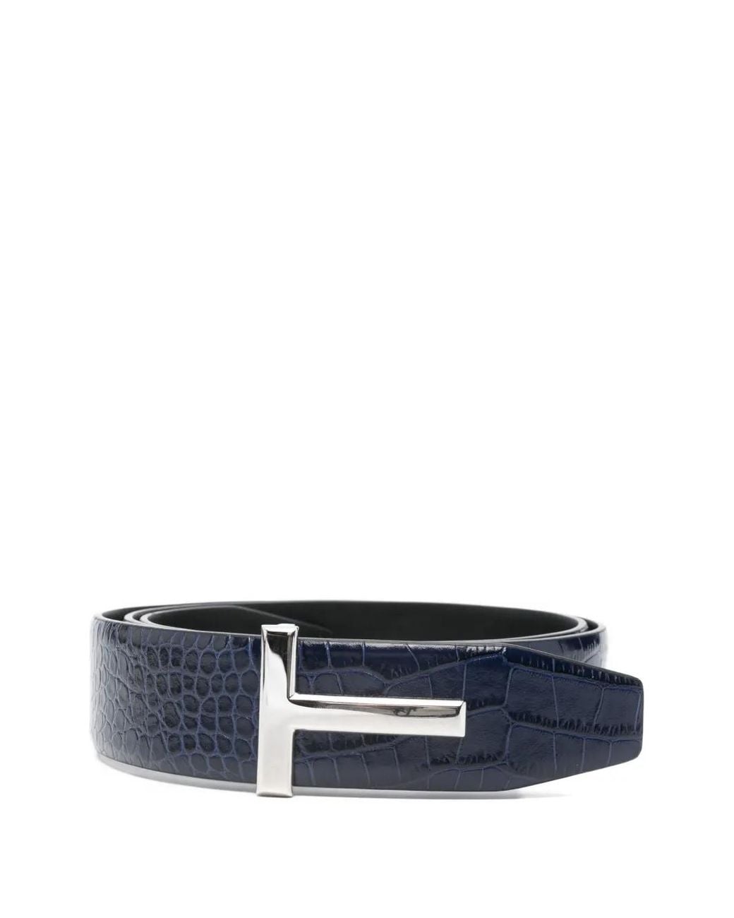 Tom Ford Blue Crocodile-Effect Leather Belt for men