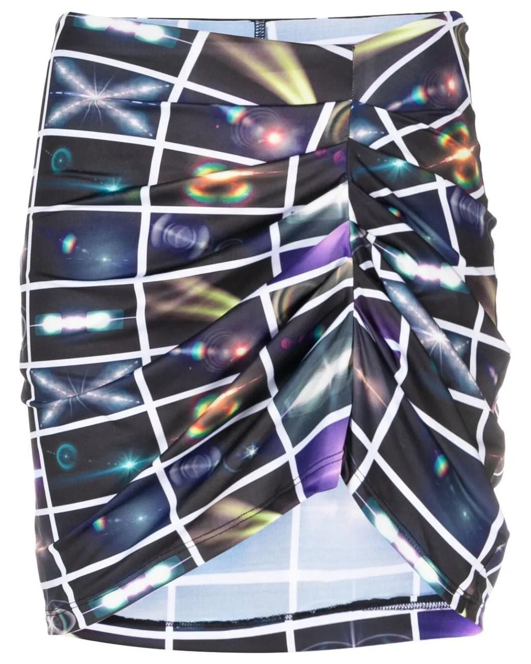 Maisie Wilen Blue Graphic-Print Ruched Miniskirt