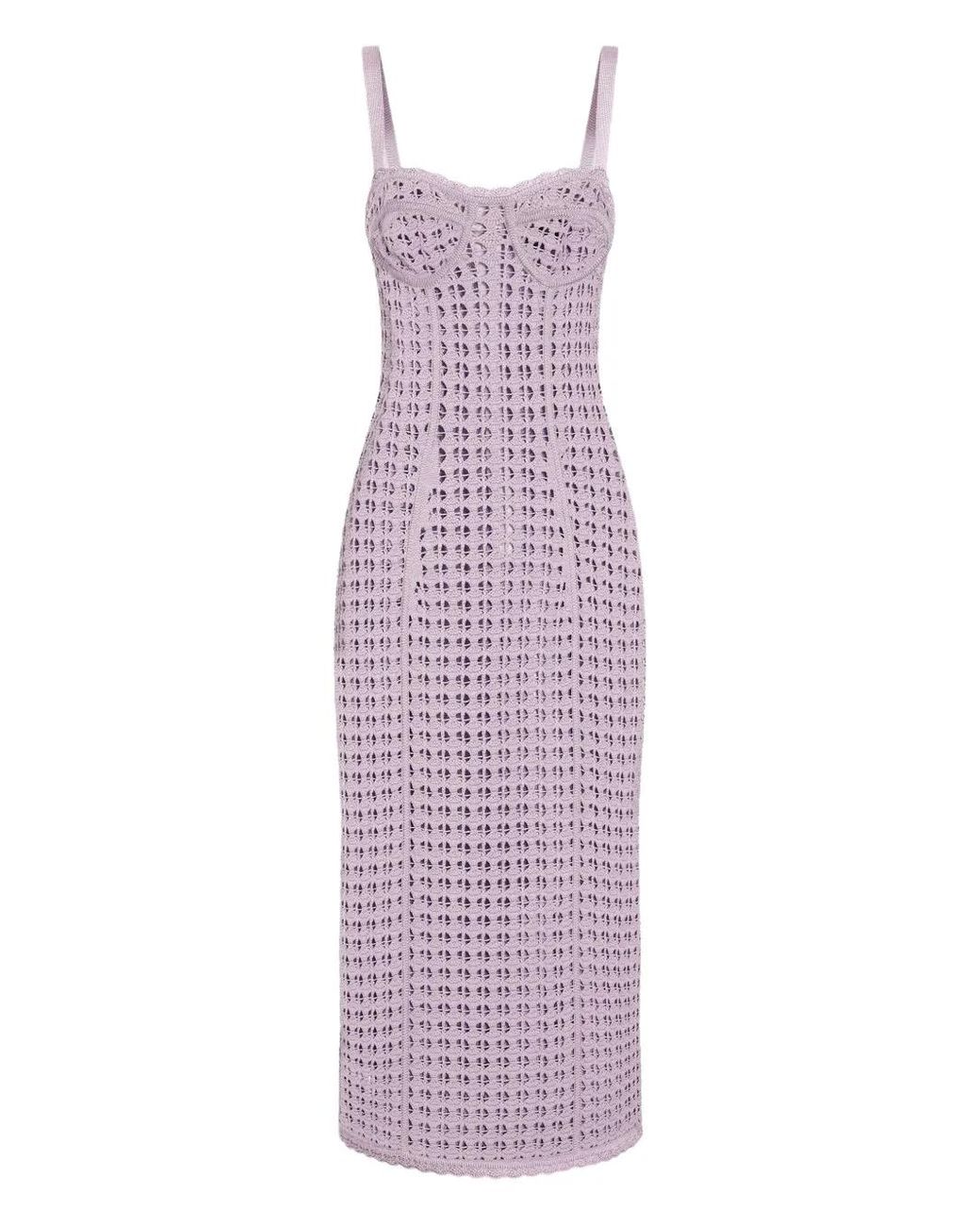 Dolce & Gabbana Purple Open-Knit Midi Dress