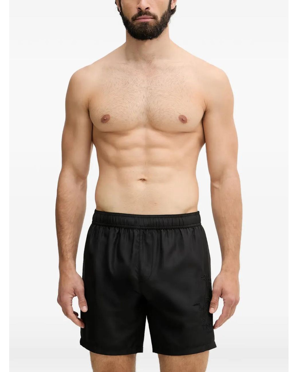 Trussardi Black Logo-Embroidered Swim Shorts for men