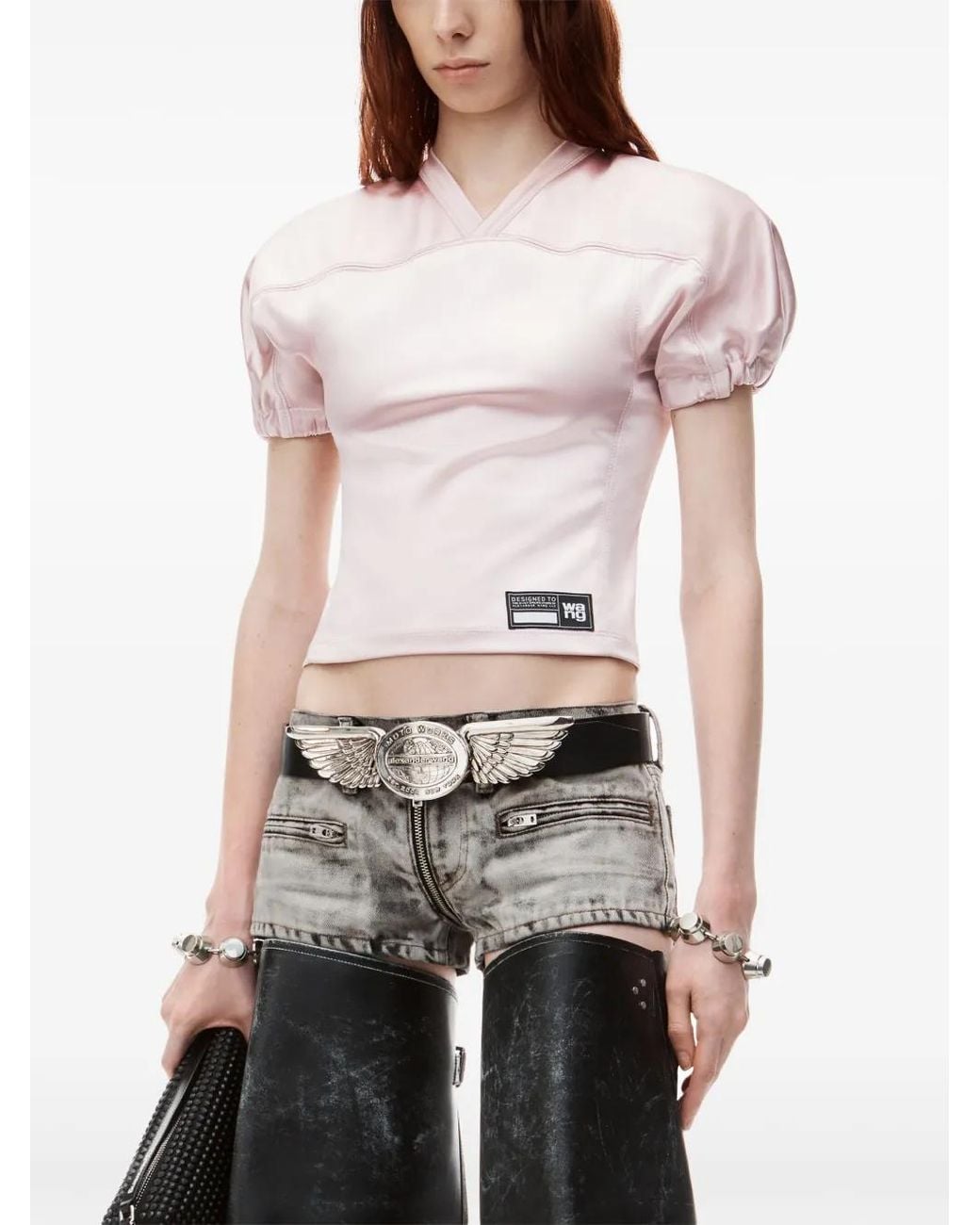 alexanderwang tops pink♡ Alexander Wang Logo Satin-Jersey Top in Pink | Lyst