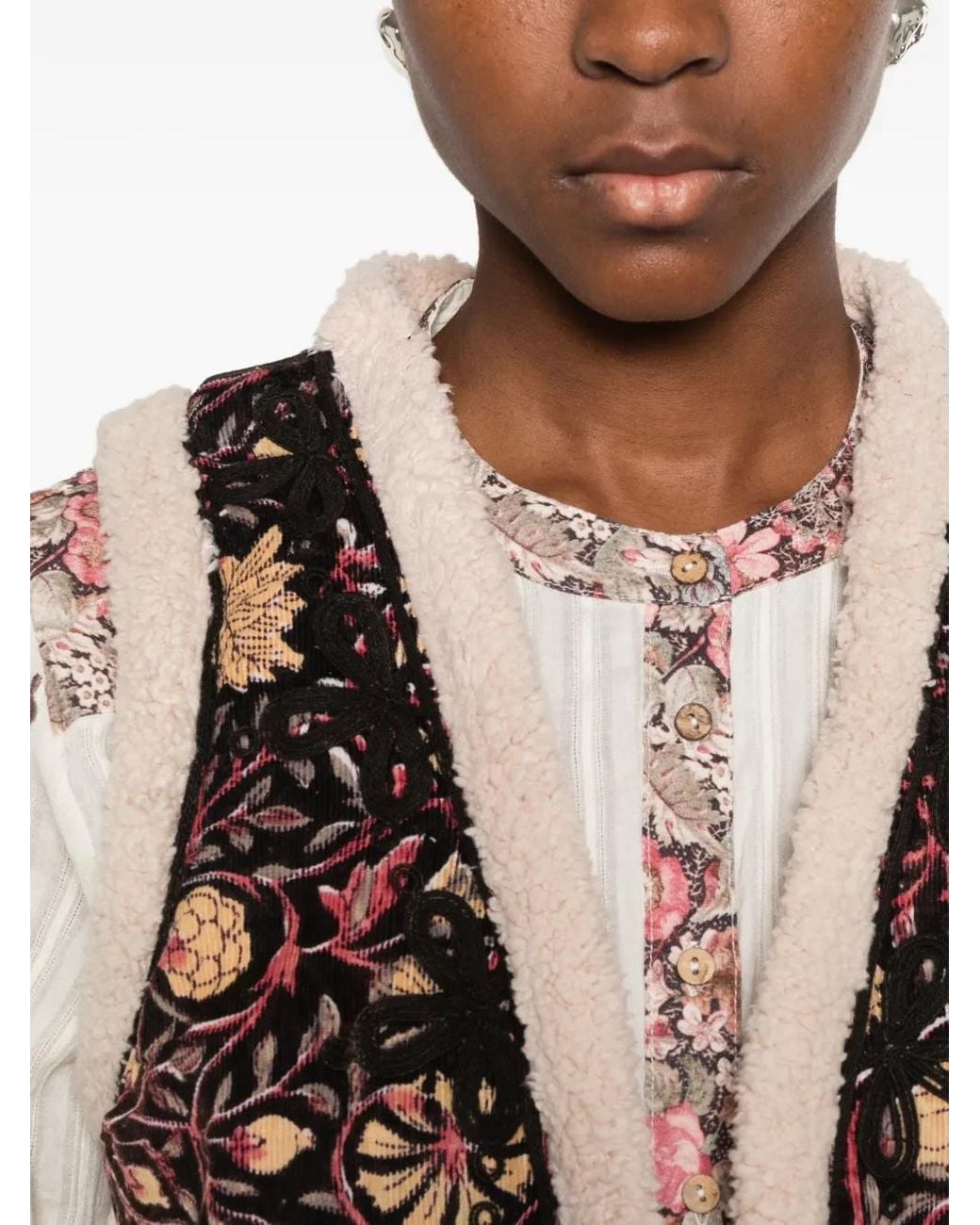 MAISON HOTEL Black Polermo Floral-Embroidered Shearling-Trim Gilet