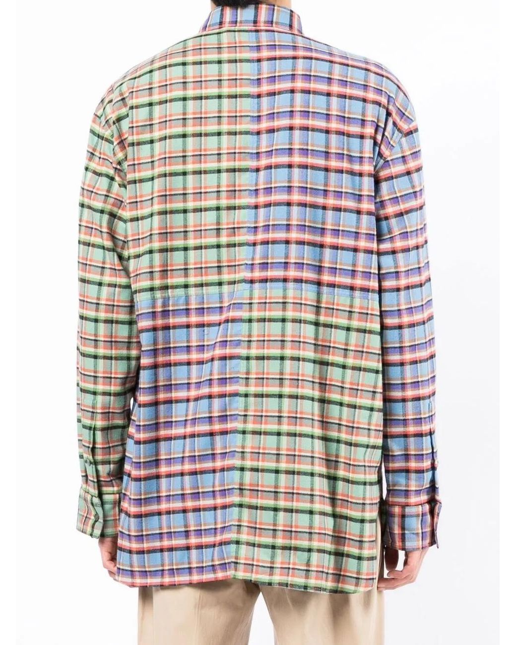 Marni Blue Patchwork Check-Print Oversized Shirt for men