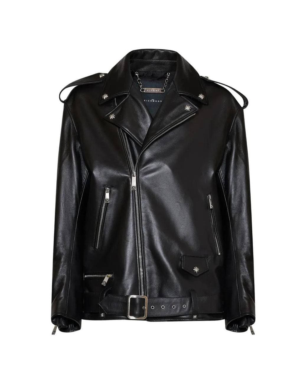 John Richmond Black Studded Leather Jacket for men