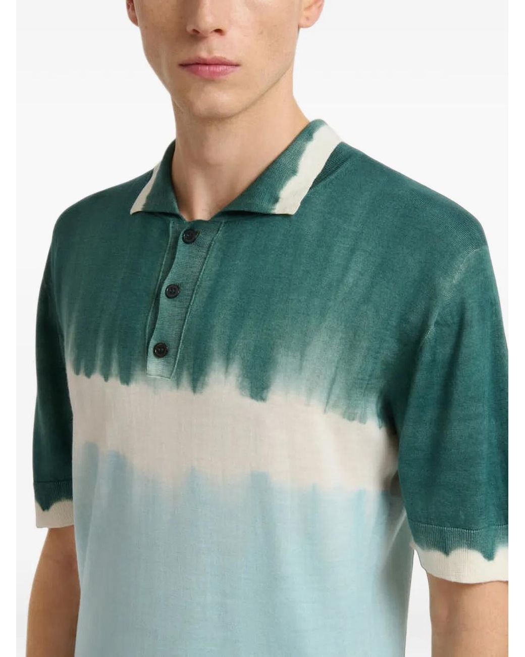 Marni Green Wool-Silk Polo Shirt With Tie-Dye Effect for men