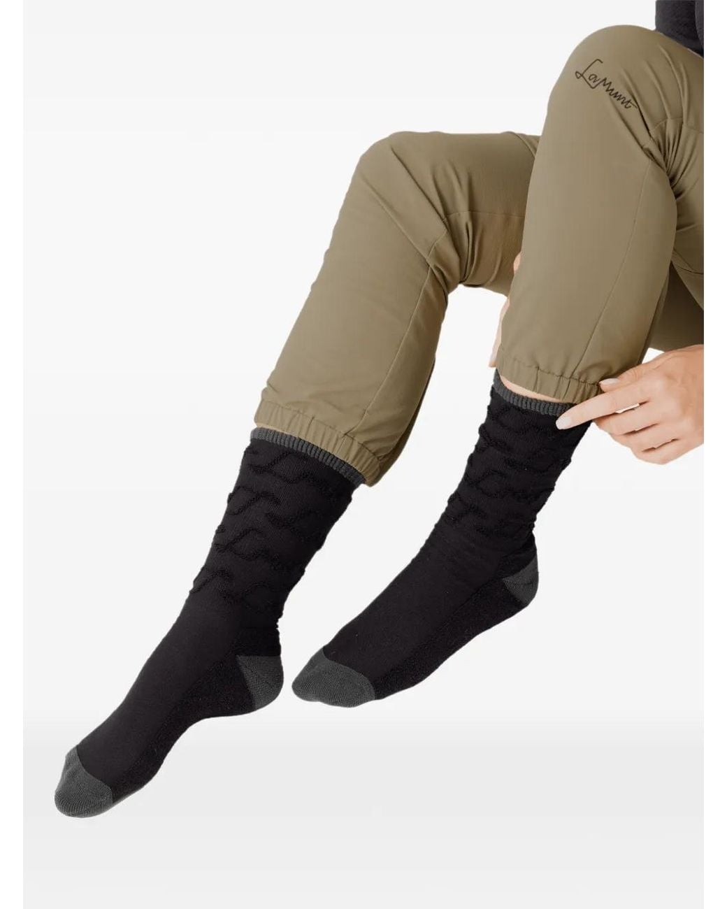 Lamunt Black Patterned-Knit Ribbed-Trim Socks