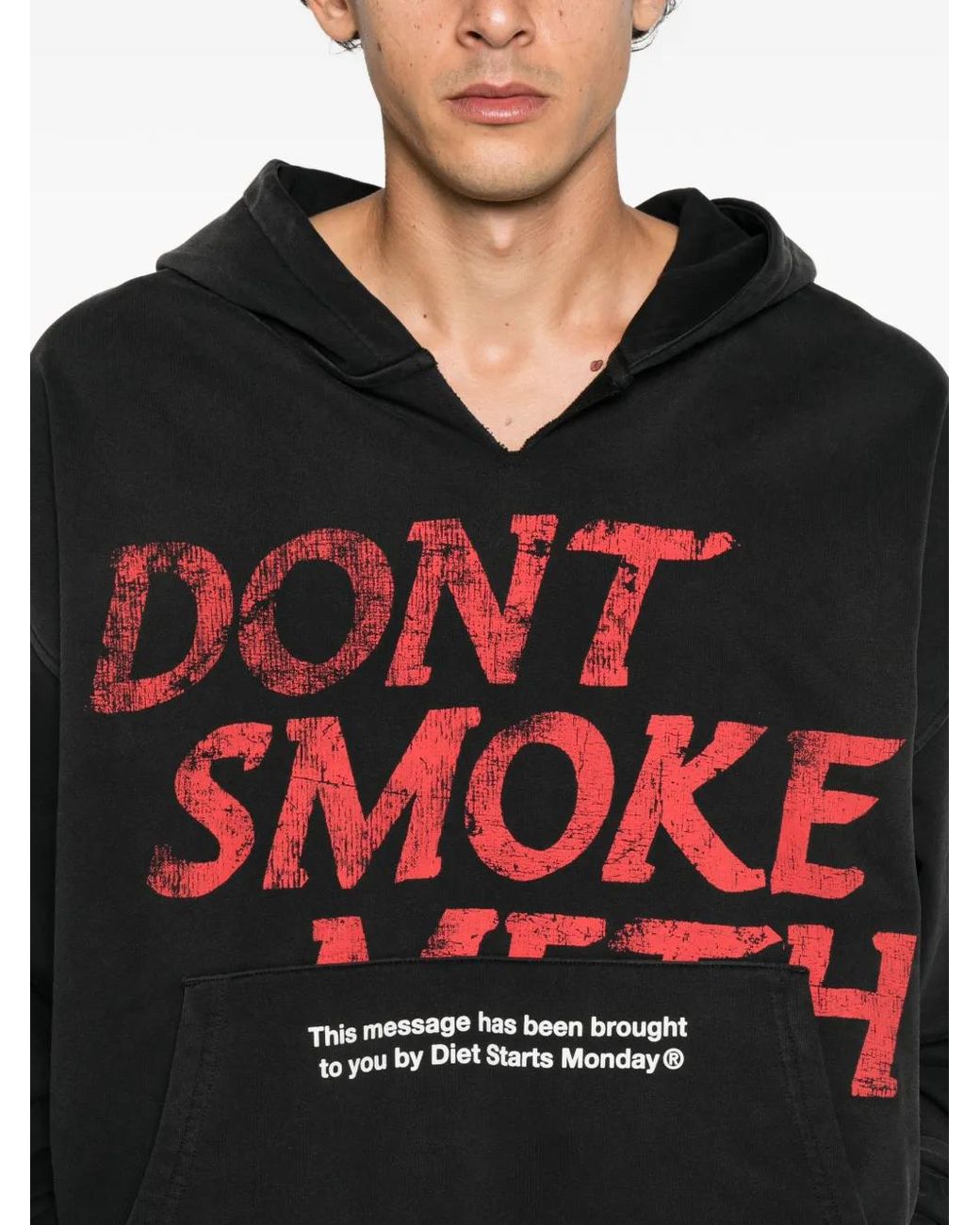 DIET STARTS MONDAY Black Slogan-Print Pouch-Pocket Hoodie for men