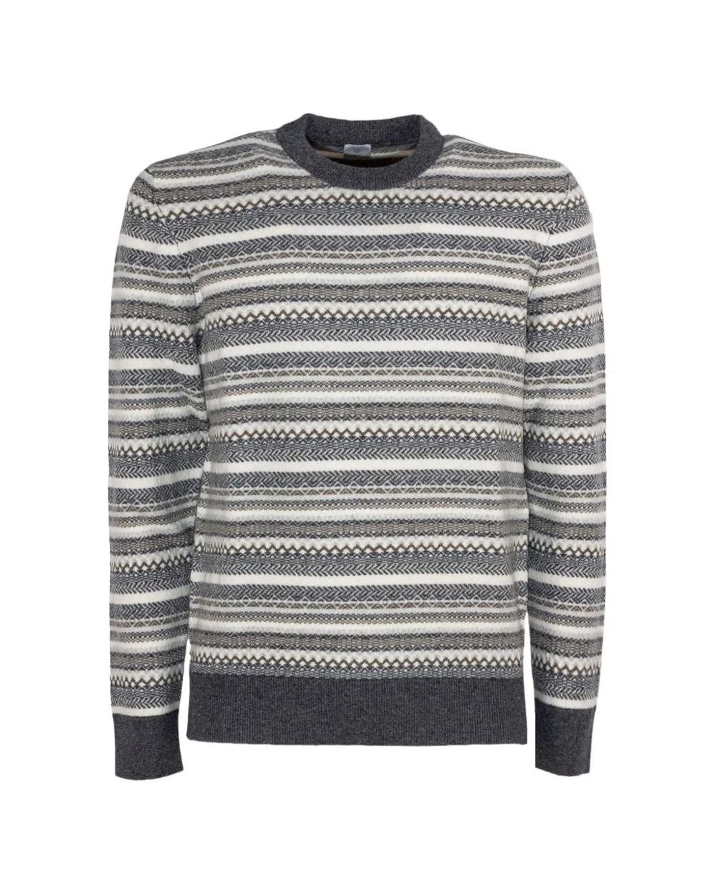 Eleventy Gray Jacquard-Knit Striped Sweater for men