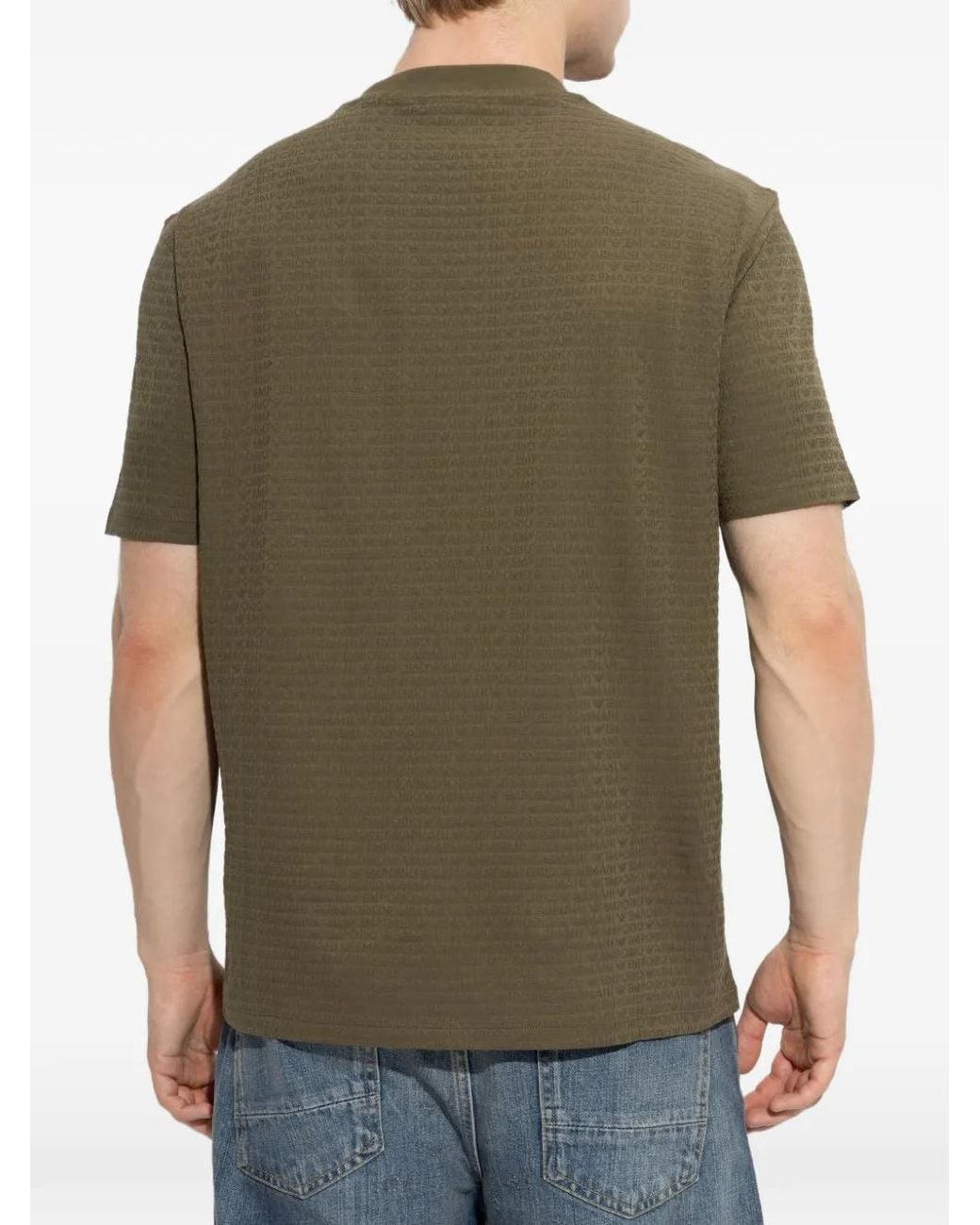 Emporio Armani Green All-Over Logo-Jacquard T-Shirt for men